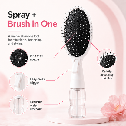 💦 2-in-1 Mist Spray Hair Brush – Detangling & Curl Refresh Brush With Refillable Reservoir
