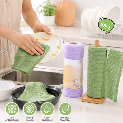 🧽 Tearable Reusable Cleaning Cloth Roll – Washable Absorbent Towels for Kitchen & Home