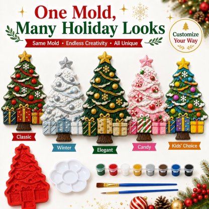 🎄 DIY Christmas Mold & Paint Craft Kit | Reusable 3D Mold with 8 Acrylic Paints, 2 Brushes & Festive Detail Guide 🎨✨