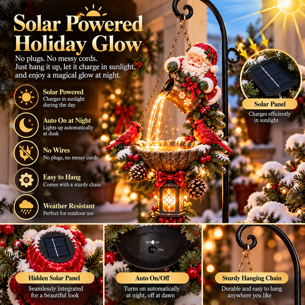 🎄 Santa’s Magical Light Pour – Solar Christmas Garden Hanging Light