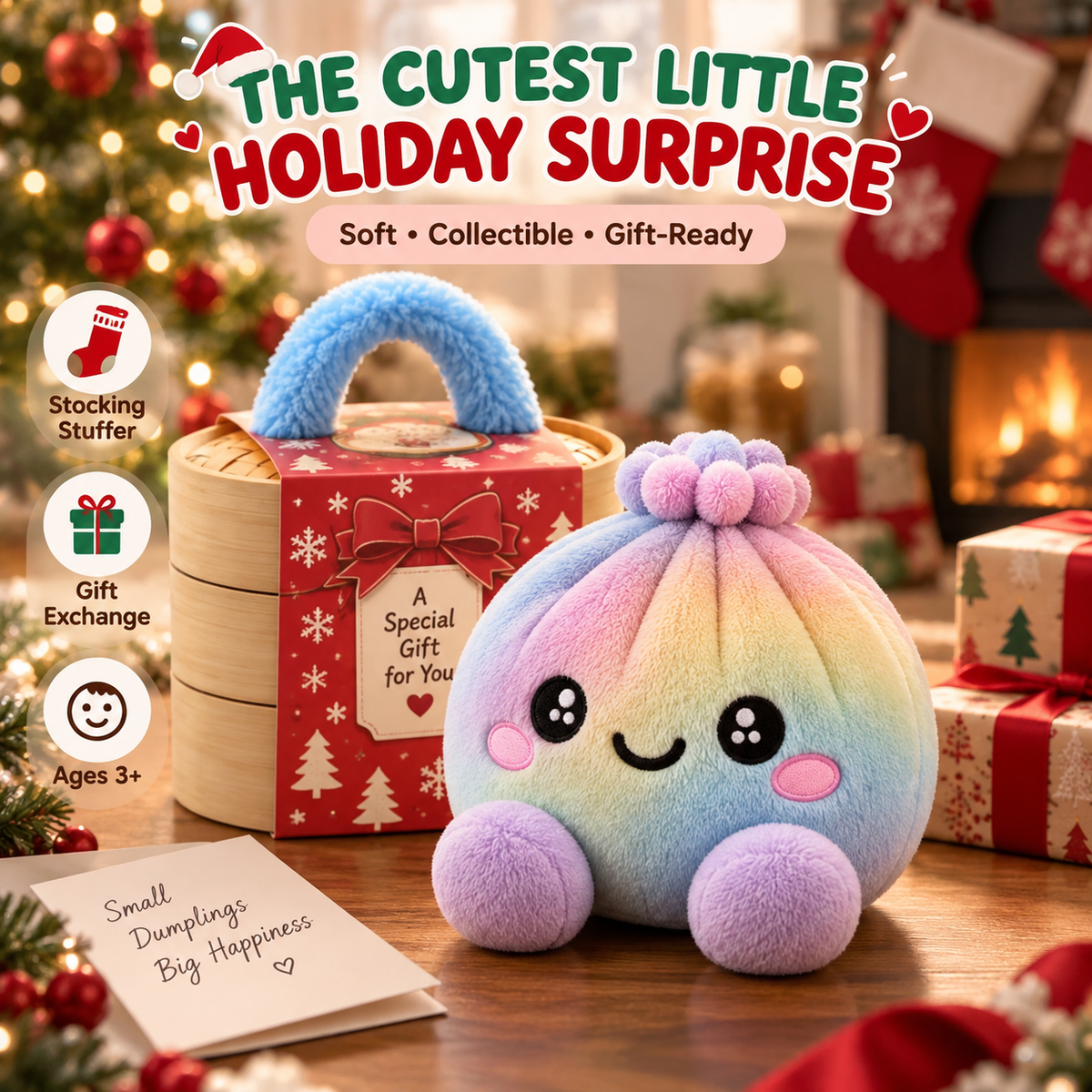 🌈Cute Plush Stuffed Dumpling Squishies, Big Rainbow Squishes with Steamer🎁