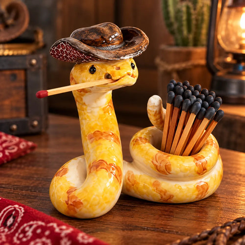 🤠 Funny Cowboy Rattlesnake Match Holder – Rustic Western Décor & Unique Gift