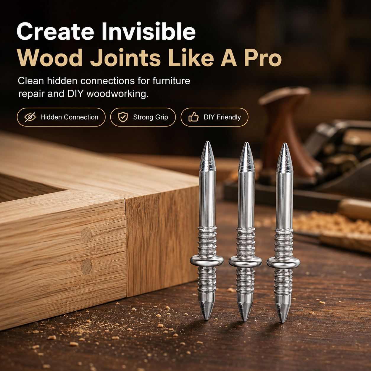 Invisible double head wood joint connector pins