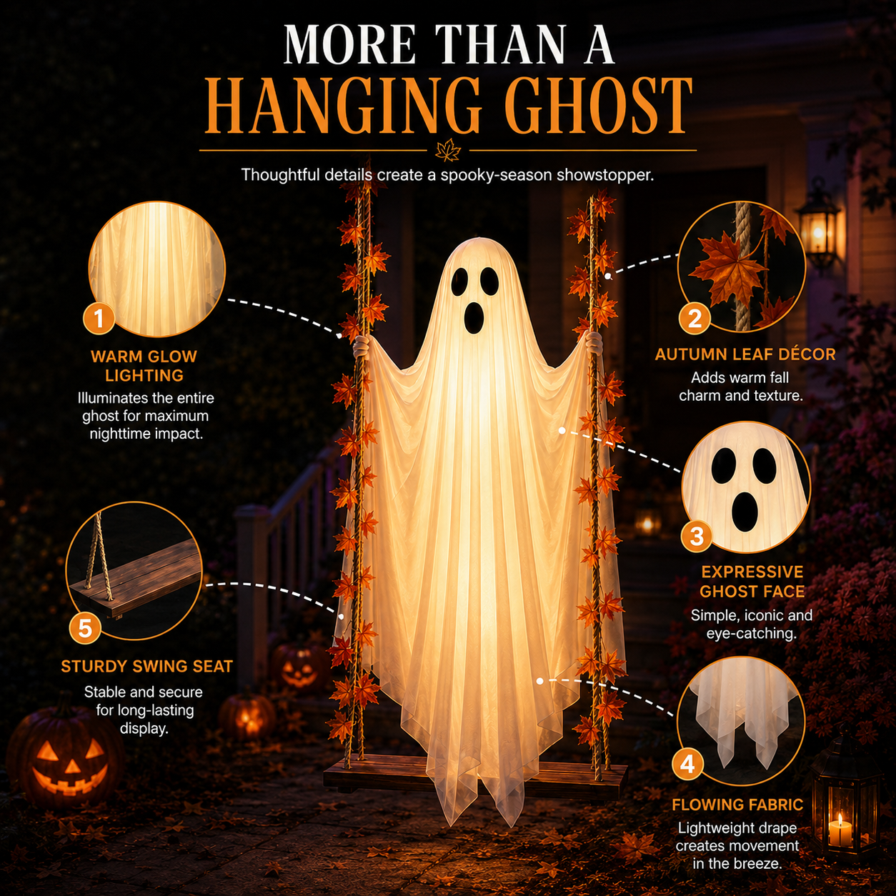 👻 Light-Up Swinging Ghost Halloween Decoration