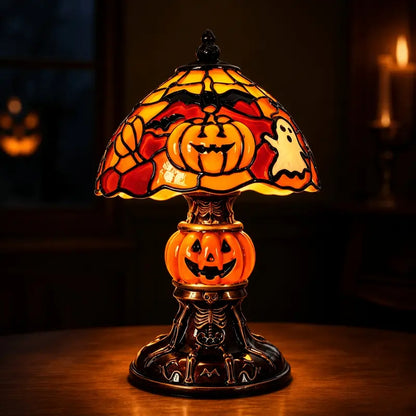 Vintage Pumpkin Bat Halloween Table Lamp