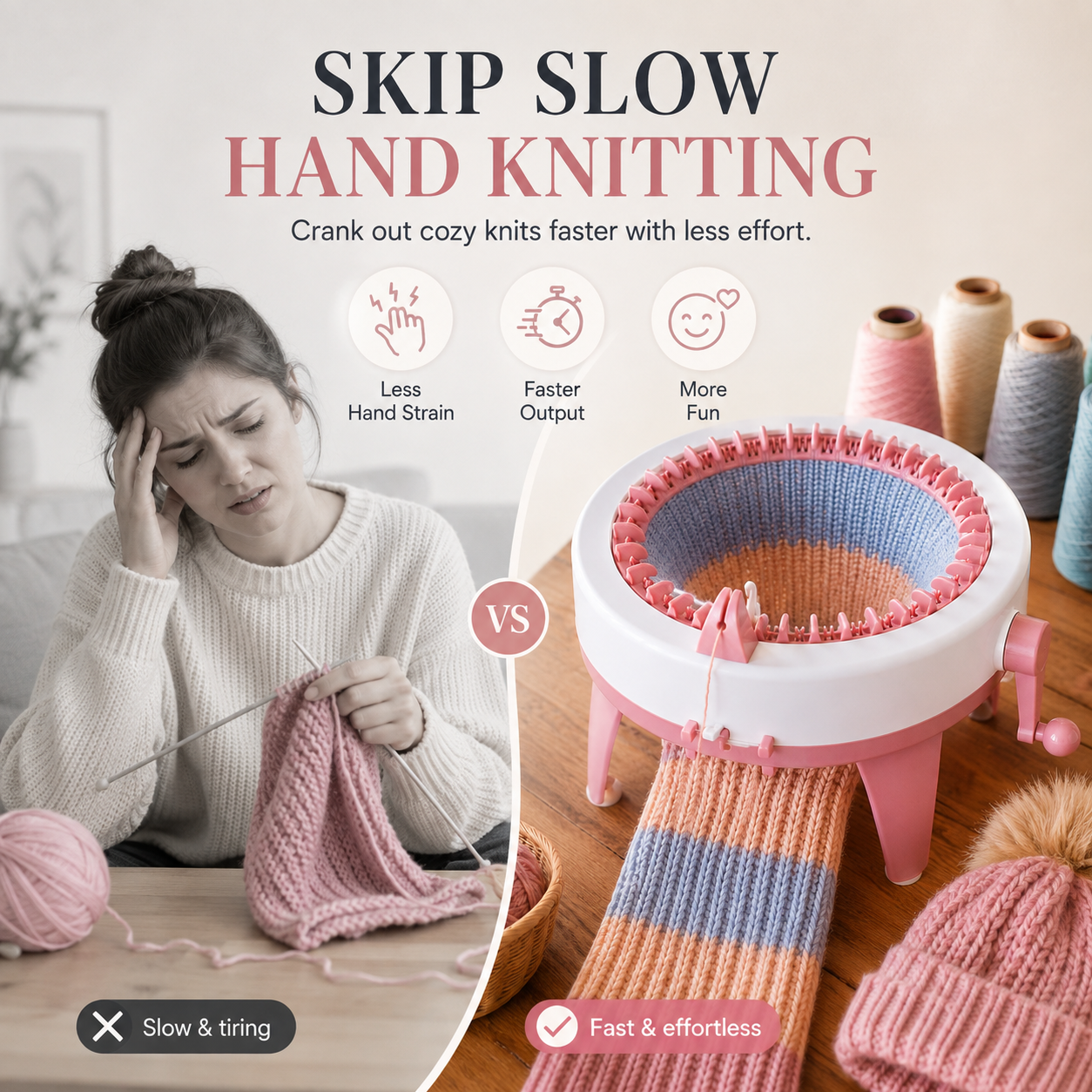 🧶 Hand-Crank Circular Knitting Machine – 40/48-Needle DIY Loom for Hats & Scarves