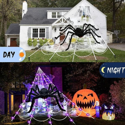🕷️Halloween Spider Web Light Set with 2 Mini Spider String Lights