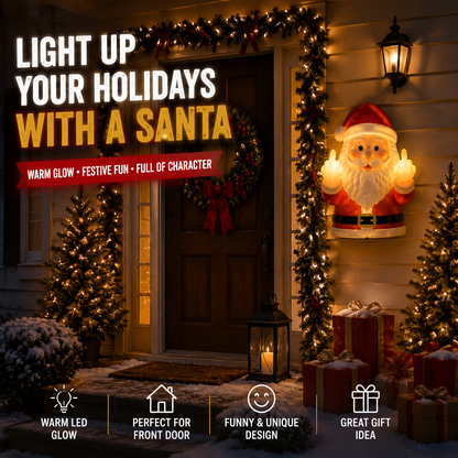 🎅 Naughty Santa Christmas Light Decor – Funny Cheeky LED Holiday Wall Hanging Decoration for Front Door & Porch