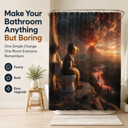 🦖Fun Dinosaur Volcano Bathroom Shower Curtain