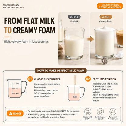 3-Speed Rechargeable Milk Frother for Café-Style Drinks