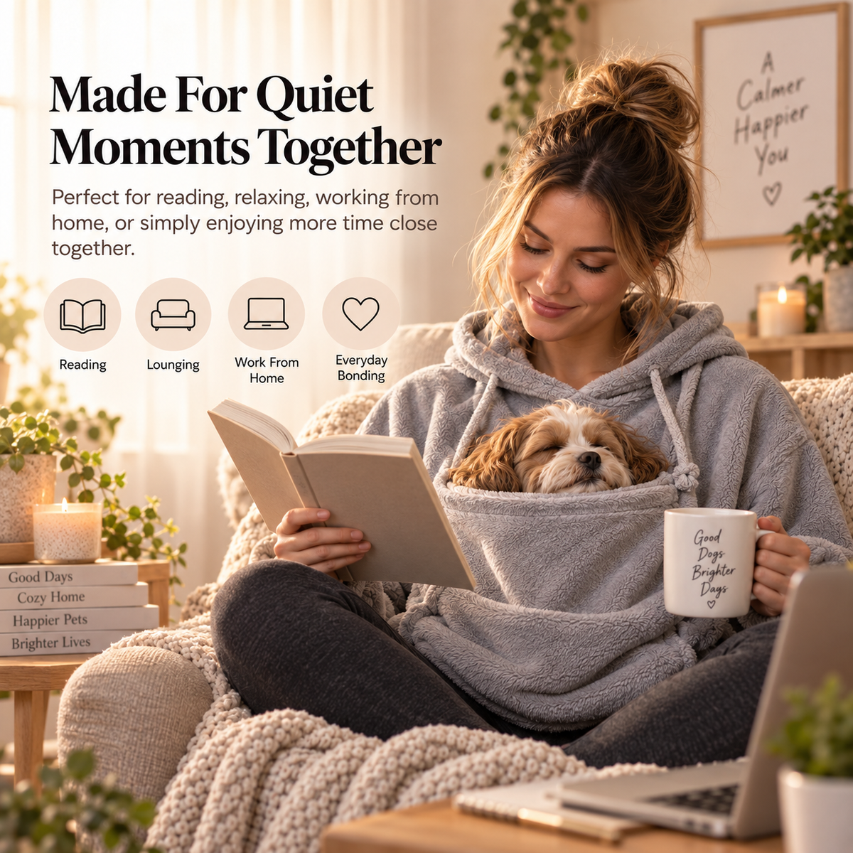 🐾 Cozy Fleece Pet Bonding Hoodie – Hands-Free Cuddle Pouch for Small Pets