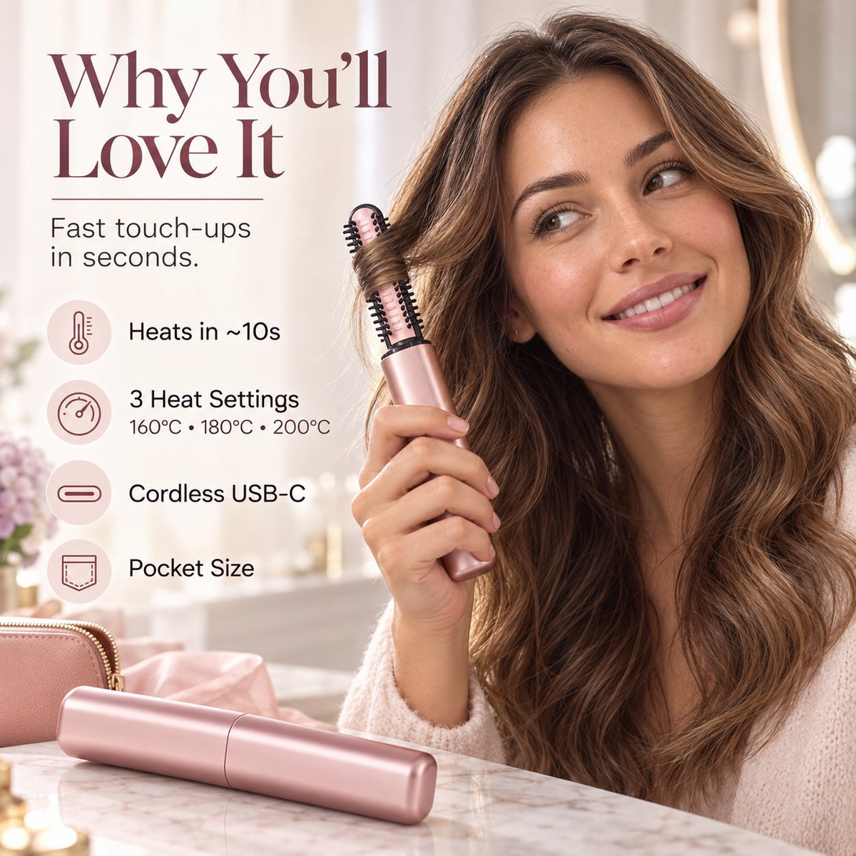 👜🔥Cordless Ceramic Hair Curler – Fits in Any Bag