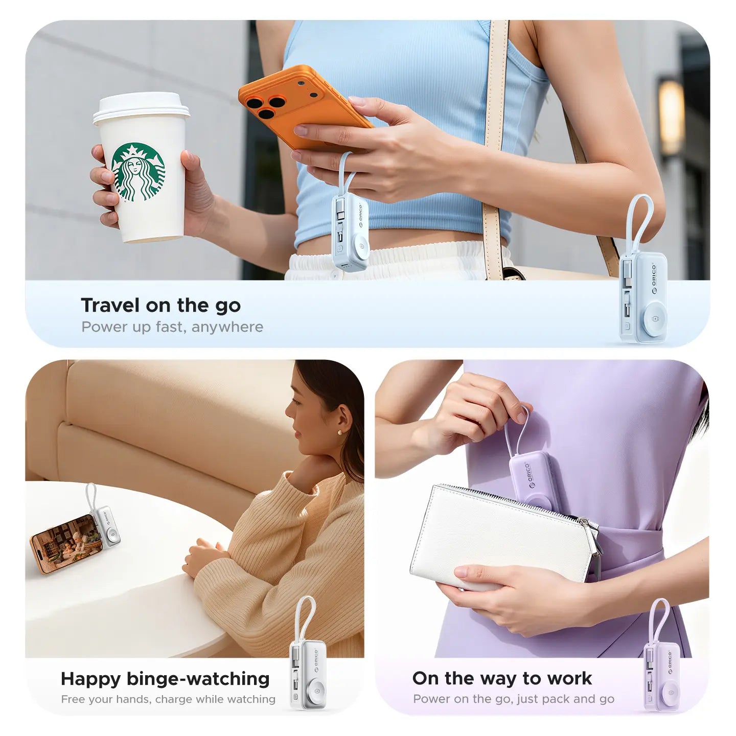 4-in-1 Folding Chargeable Portable Power Bank with Integrated Cable