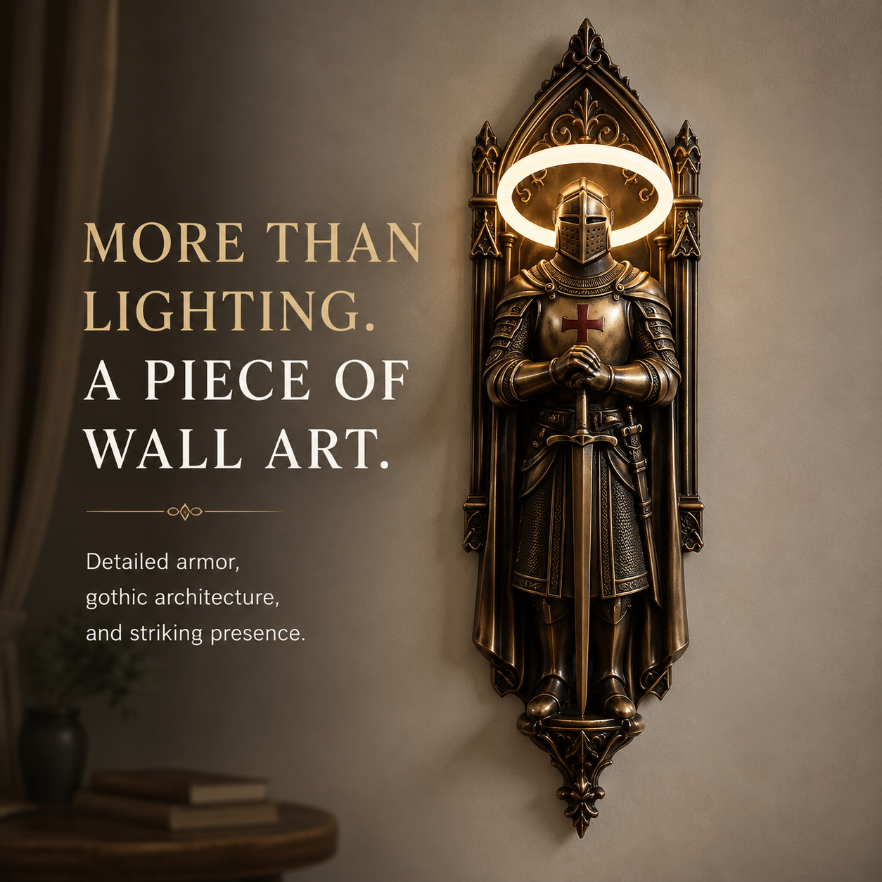 ⚔Medieval Knight Wall Lamp | Gothic Wall Art with Halo Glow