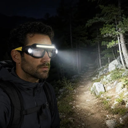 🔥 Hands-Free LED Work Glasses – Wide Front Beam + Dual Side Spotlights