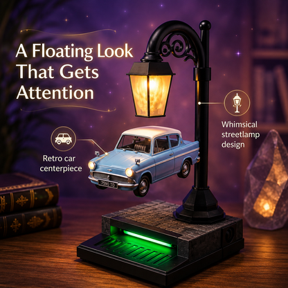 🚗✨ Floating-Look Retro Car Streetlamp Display – Warm Light Collector Desk Decor