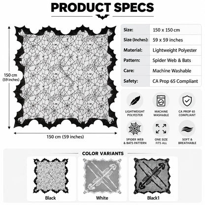 🕸️ Spider Web Bat Wing Halloween Cape – 150 × 150 cm Gothic Costume Shawl