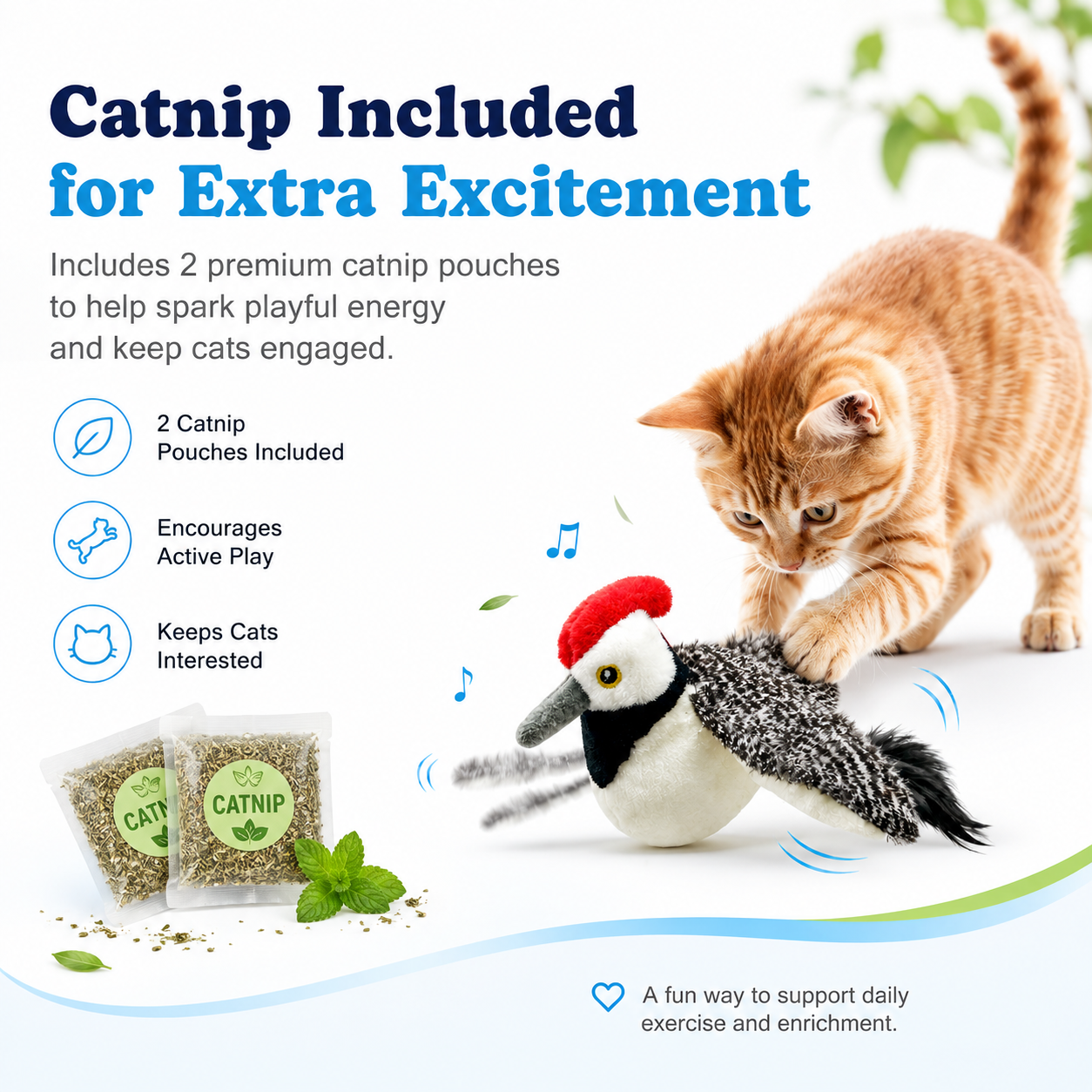 Interactive Flapping Woodpecker Cat Toy - Motion Activated, Chirping & USB Rechargeable
