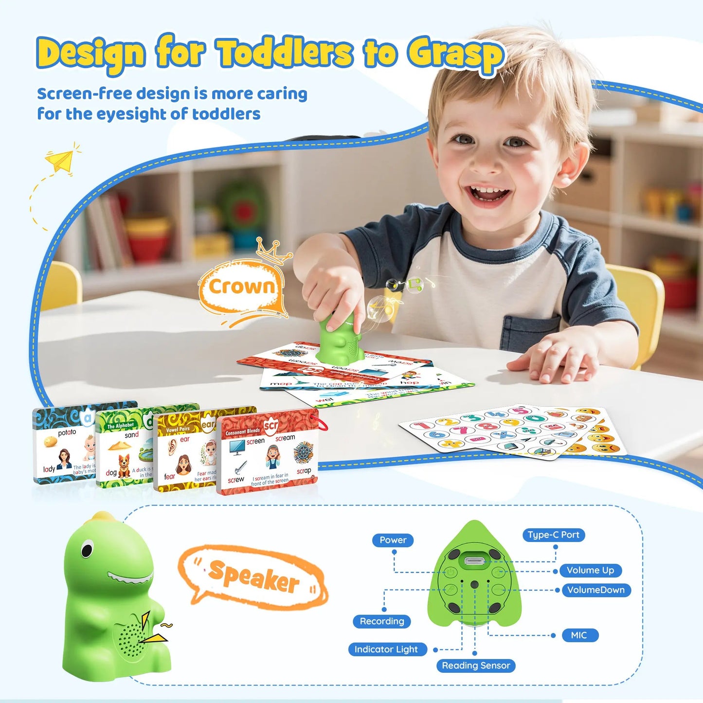 Dinosaur Talking Flash Cards – 148 Cards, 592 Words, 5 Categories, Interactive Learning Stickers