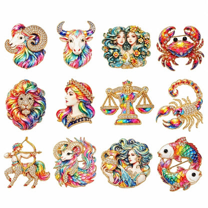 ♈ Luxury Zodiac Enamel Brooch – Colorful Astrology Lapel Pin for Blazers, Coats & Gifts