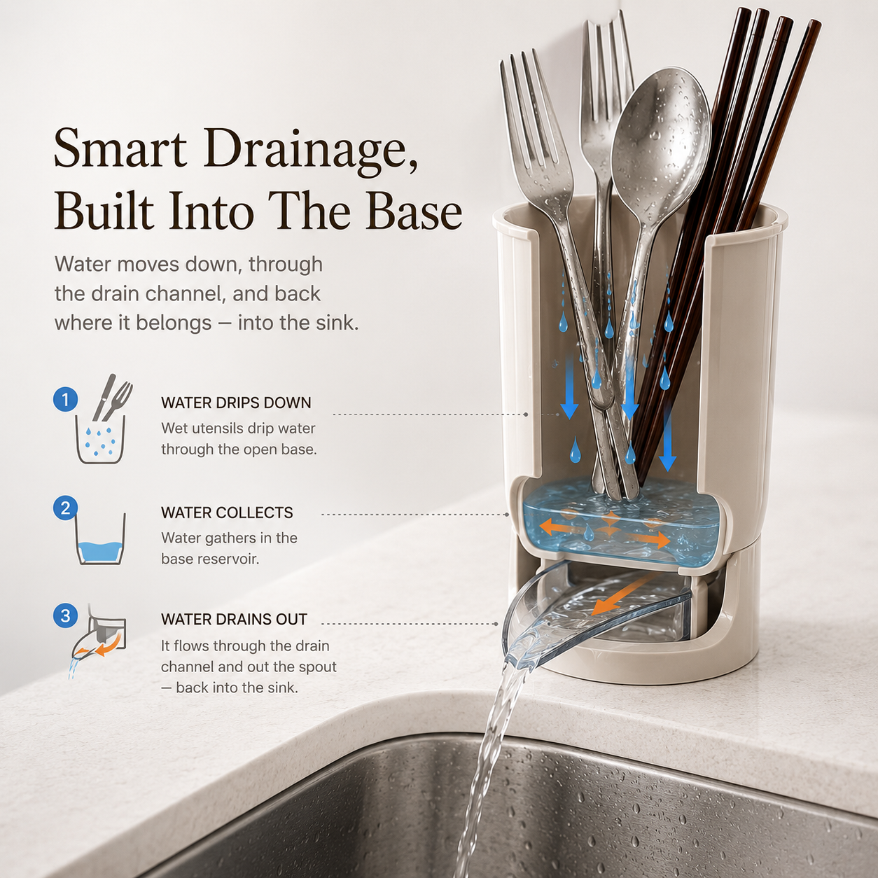 💧Self-Draining Utensil Holder | Compact Sink-Side Storage with Drainage