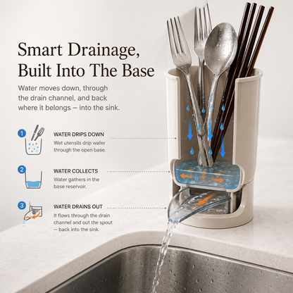 💧Self-Draining Utensil Holder | Compact Sink-Side Storage with Drainage