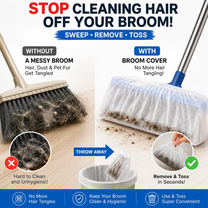 Disposable Broom Dust Covers, Non-Woven Dust Catcher for Standard Brooms