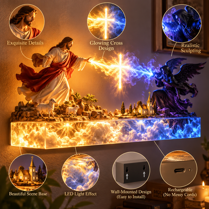 ✝️✨ Divine Light of Faith™ – 3D Illuminated Mural of Jesus and Angels