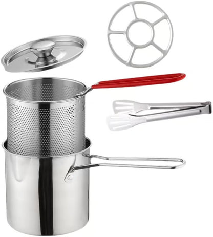 1 Set Stainless Steel Stock Fry Pot with Strainer Basket