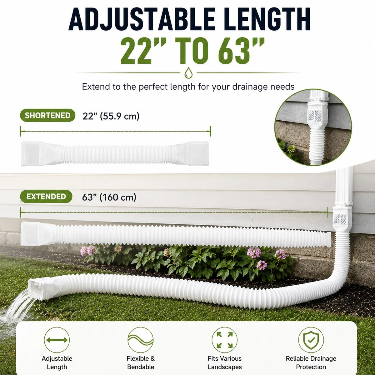 🌧️ Flexible Downspout Extension Kit – 22–63in Rainwater Drainage Pipe
