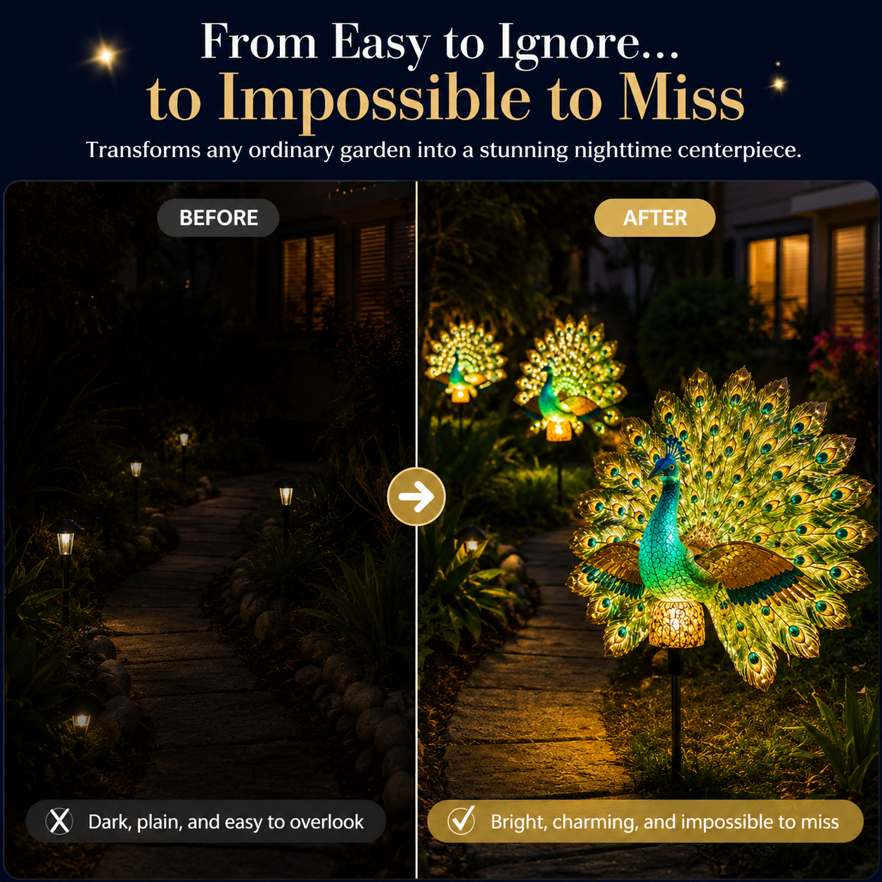 🦚 Solar Peacock Garden Light — Decorative Day & Night Garden Art