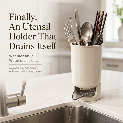 💧Self-Draining Utensil Holder | Compact Sink-Side Storage with Drainage