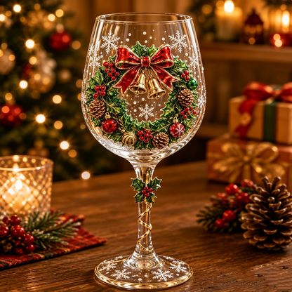 🎄 3D Christmas Wine Glasses – Embossed Holiday Stemware, 6 Festive Designs