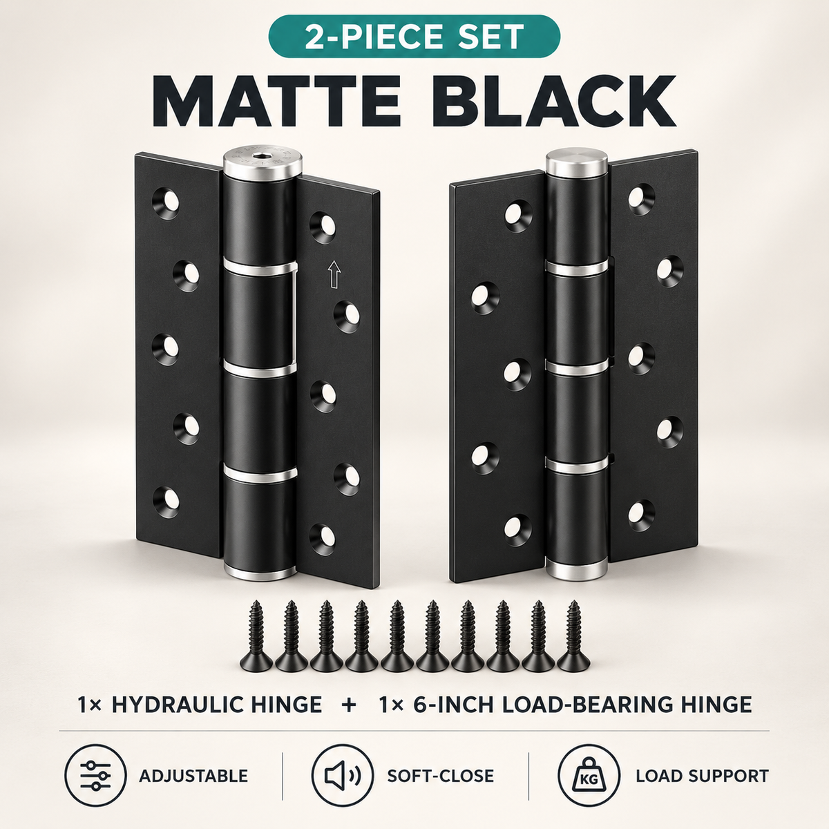 2-Piece Hydraulic Self-Closing Door Hinge Set – Adjustable Soft Close & 90° Hold-Open