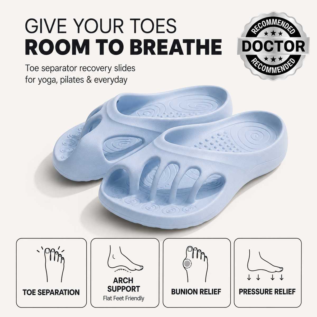 Toe Separator Comfort Slides – Cushioned Footbed & Built-In Toe Dividers