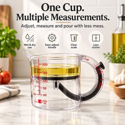 🥣 Adjustable Measuring Cup with Built-In Scraper – 1 Cup / 250 mL for Baking & Cooking