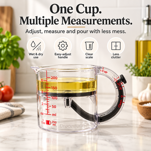 🥣 Adjustable Measuring Cup with Built-In Scraper – 1 Cup / 250 mL for Baking & Cooking