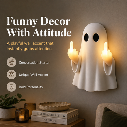 👻Middle Finger Ghost Light, Halloween Bedroom Funny LED Glow Wall Decor Lamp