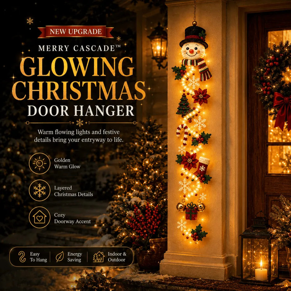 ⏳ Last Day 49% OFF – 🎄MerryCascade™ Glowing Christmas Door Hanger | 6 Festive Lighted Designs with Warm Glow, Dimensional Details & Space-Saving Vertical Décor ✨