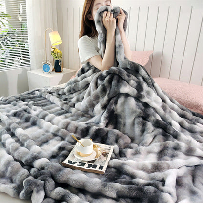 Premium Bubble Fleece Throw Blanket, Color Block Design Soft Sofa Blanket for Luxury Home