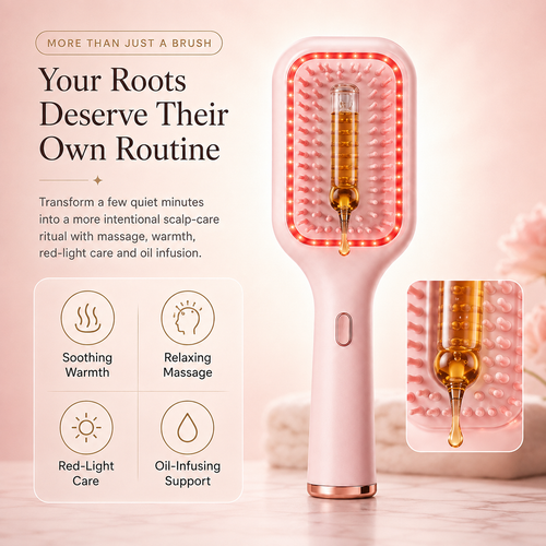 🌙 5-Minute Scalp Spa Brush | Red Light, Warm Massage & Oil Infusion