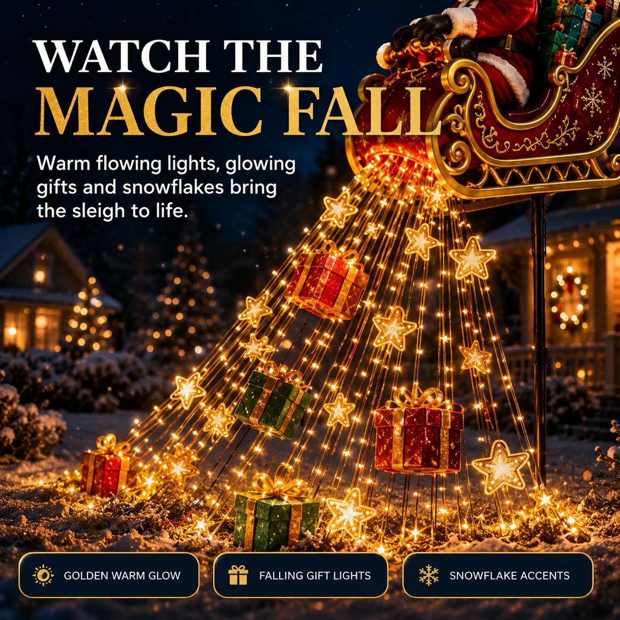 🔥Free Shipping - 🎅✨ 2026 New Santa’s Flying Sleigh Gift Cascade – Solar Christmas Garden Light