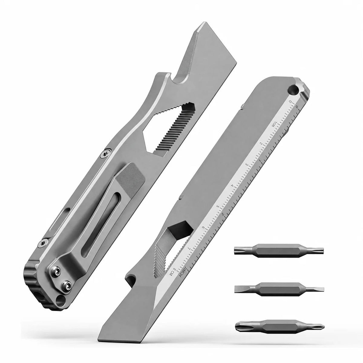 📍🔧 TC4 Titanium EDC Multitool with Pry Bar & Screwdriver Bits