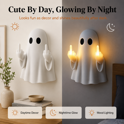 👻Middle Finger Ghost Light, Halloween Bedroom Funny LED Glow Wall Decor Lamp