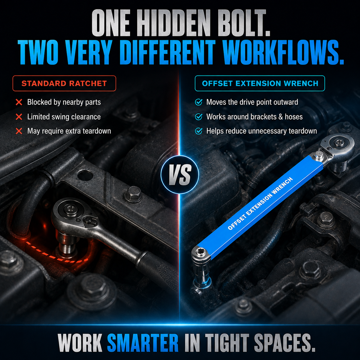 🔩3/8' Offset Extension Wrench Set – Reach Tight Bolts Without Removing Parts🔧