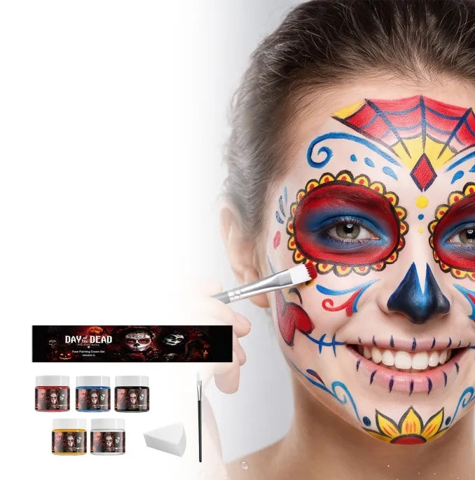 💀5 Colors Halloween Face Paint Cream Set ✨Water Washable Skeleton Makeup Body Paint For Party Stage Cosplay