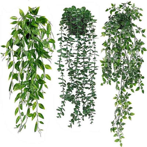 🌿3 Pack Artificial Hanging Potted Plants | Fake Hanging Greenery for Home, Office, Shelf, Wall, Balcony, Patio Decor