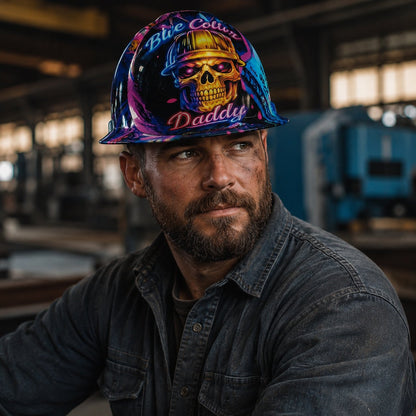 🔥 Blue Collar Daddy Hydro-Dipped Hard Hat – The Grind Never Stops