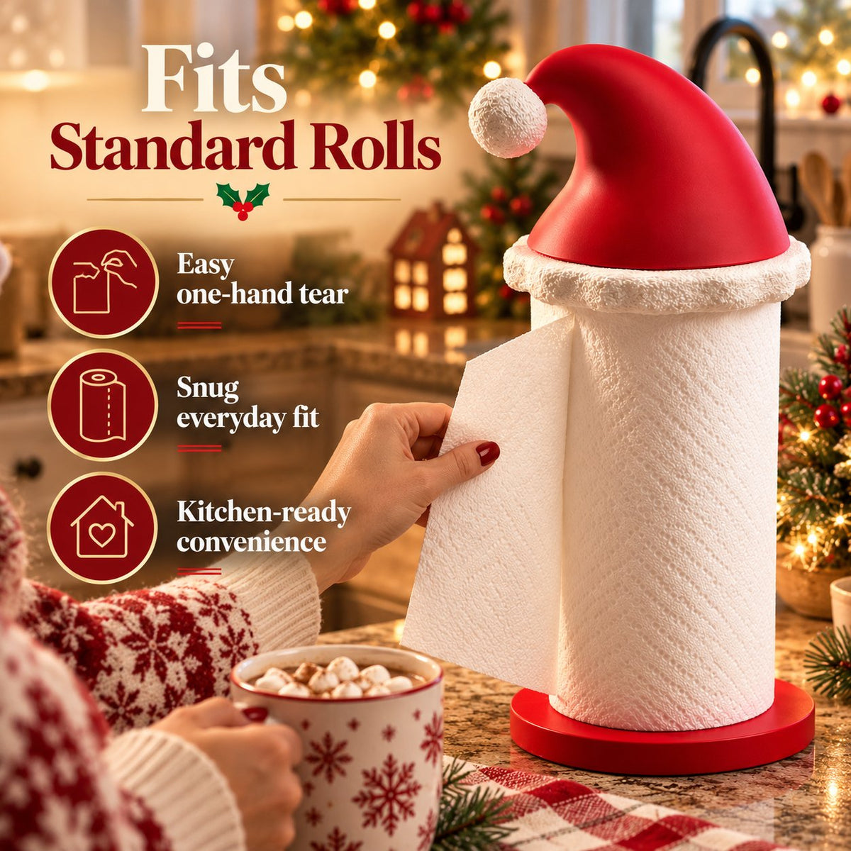 🎅 Santa Hat Paper Towel Holder – Cute Christmas Kitchen Decor 🎄