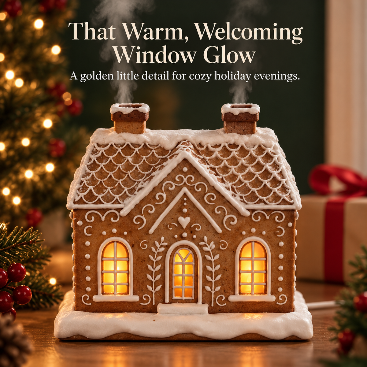 Gingerbread House Diffuser – Chimney Mist & Warm Window Glow for a Cozy Christmas